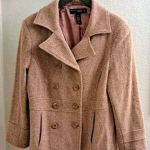 Venezia Women's Pink Salmon Tan Tweed Short Double-Breasted Pea Coat 14/16 XL